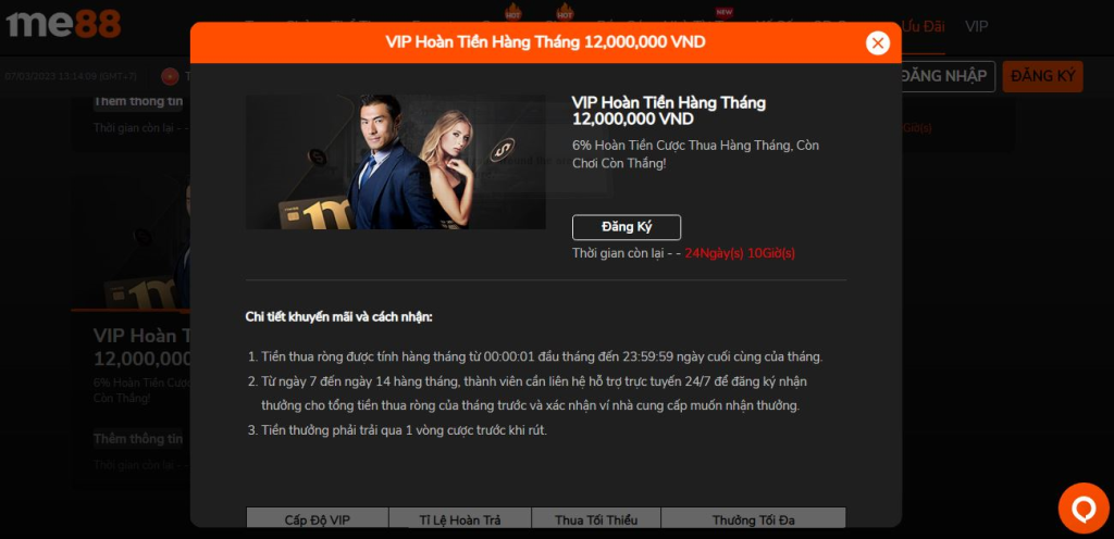 Khuyến mãi hoàn trả VIP hàng tháng